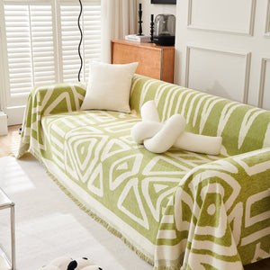 Chenille Geometric Sofa Throw Blanket, Boho Washable Furniture Throw Covers for Sofa