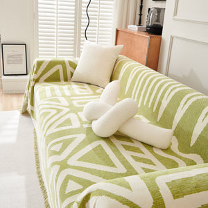 Chenille Geometric Sofa Throw Blanket, Boho Washable Furniture Throw Covers for Sofa