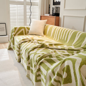 Chenille Geometric Sofa Throw Blanket, Boho Washable Furniture Throw Covers for Sofa