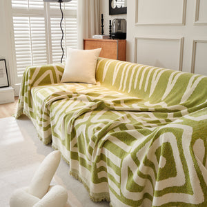 Chenille Geometric Sofa Throw Blanket, Boho Washable Furniture Throw Covers for Sofa