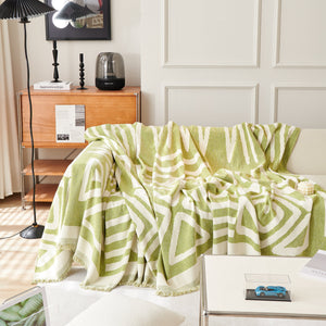 Chenille Geometric Sofa Throw Blanket, Boho Washable Furniture Throw Covers for Sofa