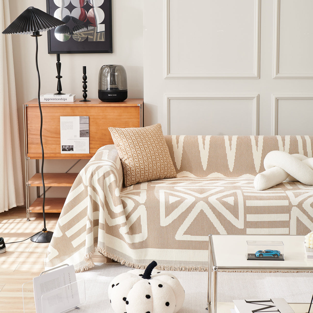 Chenille Geometric Sofa Throw Blanket, Boho Washable Furniture Throw Covers for Sofa