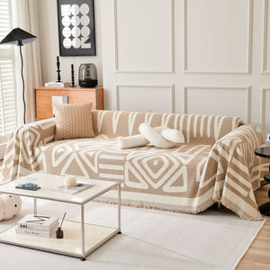 Chenille Geometric Sofa Throw Blanket, Boho Washable Furniture Throw Covers for Sofa