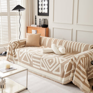 Chenille Geometric Sofa Throw Blanket, Boho Washable Furniture Throw Covers for Sofa