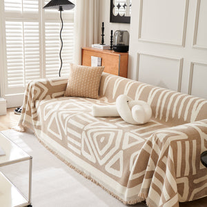 Chenille Geometric Sofa Throw Blanket, Boho Washable Furniture Throw Covers for Sofa