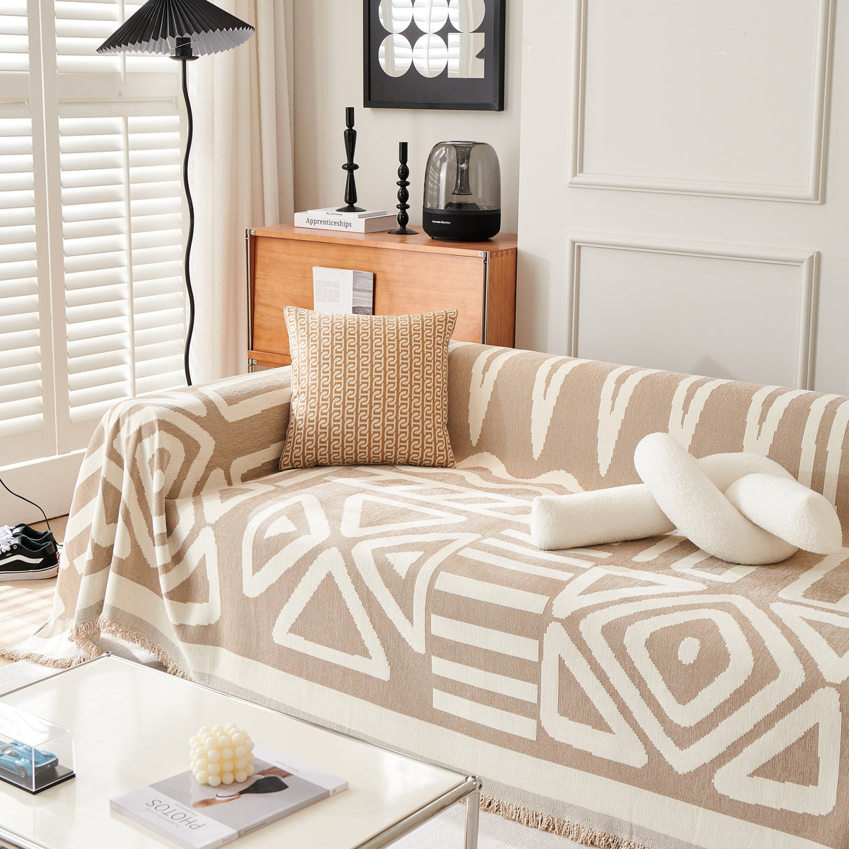 Chenille Geometric Sofa Throw Blanket, Boho Washable Furniture Throw Covers for Sofa