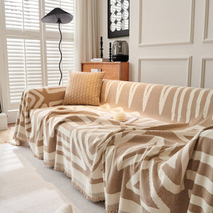 Chenille Geometric Sofa Throw Blanket, Boho Washable Furniture Throw Covers for Sofa