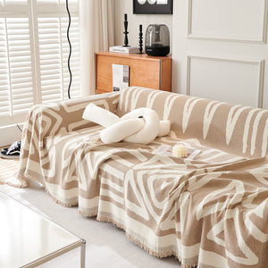Chenille Geometric Sofa Throw Blanket, Boho Washable Furniture Throw Covers for Sofa