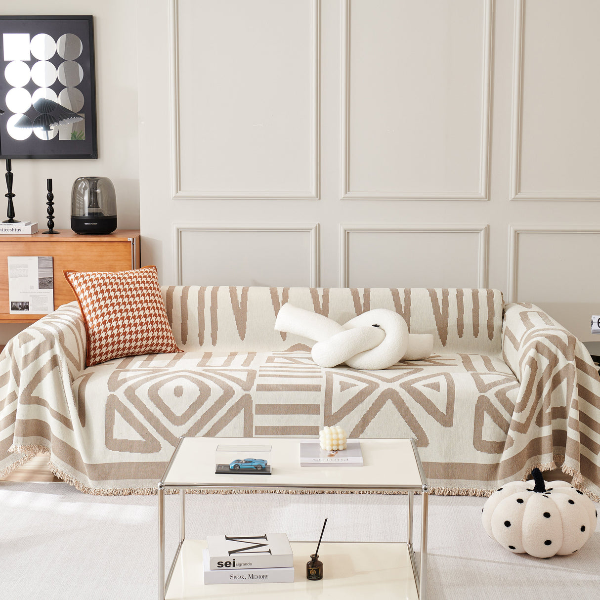 Chenille Geometric Sofa Throw Blanket, Boho Washable Furniture Throw Covers for Sofa