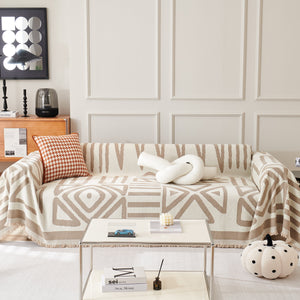 Chenille Geometric Sofa Throw Blanket, Boho Washable Furniture Throw Covers for Sofa