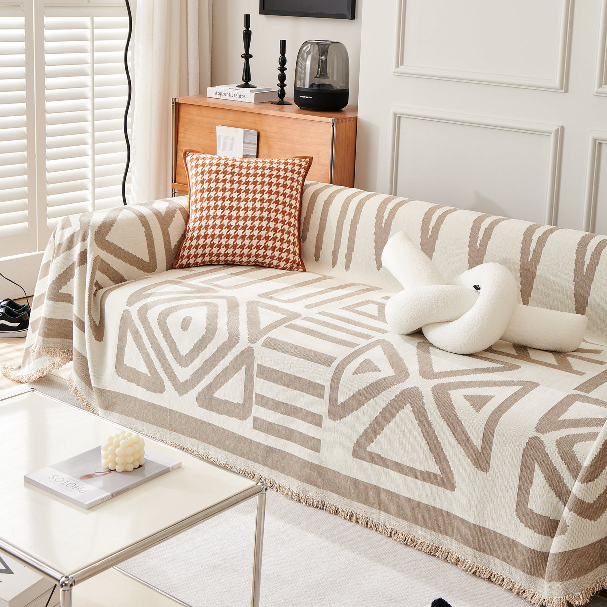 Chenille Geometric Sofa Throw Blanket, Boho Washable Furniture Throw Covers for Sofa