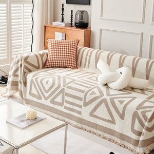Chenille Geometric Sofa Throw Blanket, Boho Washable Furniture Throw Covers for Sofa