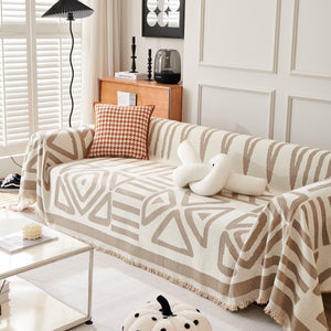 Chenille Geometric Sofa Throw Blanket, Boho Washable Furniture Throw Covers for Sofa