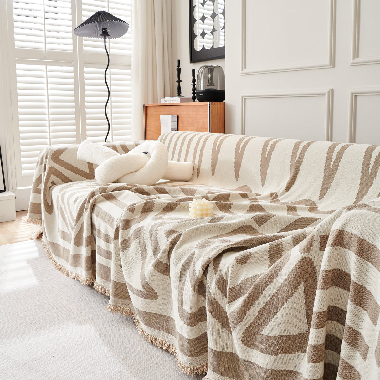 Chenille Geometric Sofa Throw Blanket, Boho Washable Furniture Throw Covers for Sofa