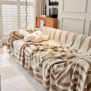 Chenille Geometric Sofa Throw Blanket, Boho Washable Furniture Throw Covers for Sofa