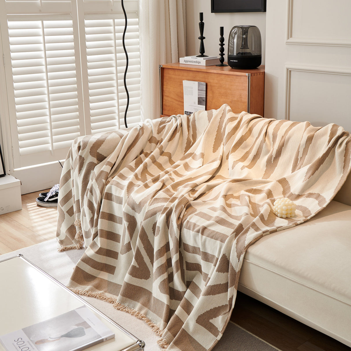 Chenille Geometric Sofa Throw Blanket, Boho Washable Furniture Throw Covers for Sofa