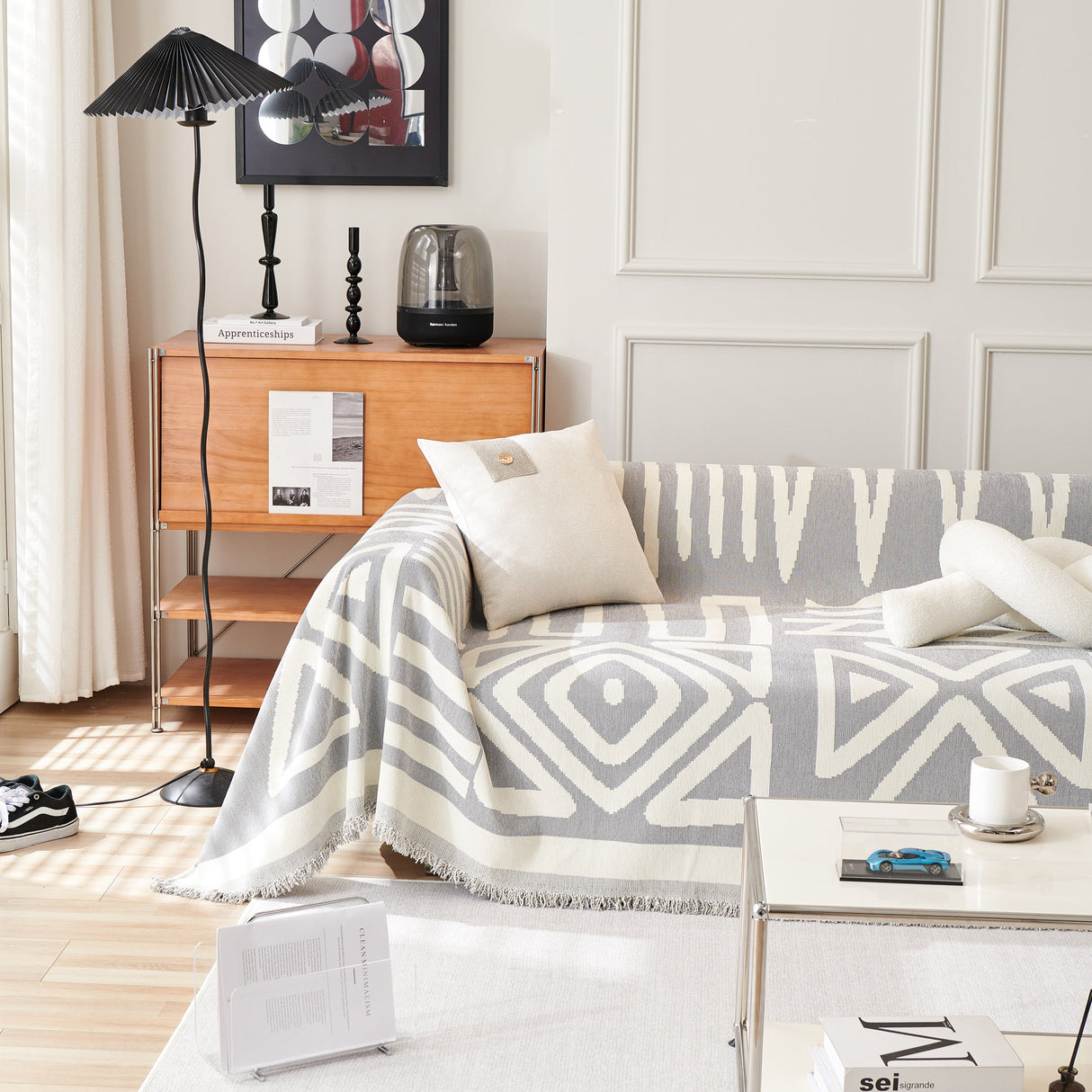 Chenille Geometric Sofa Throw Blanket, Boho Washable Furniture Throw Covers for Sofa