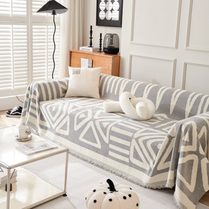 Chenille Geometric Sofa Throw Blanket, Boho Washable Furniture Throw Covers for Sofa
