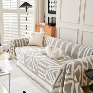 Chenille Geometric Sofa Throw Blanket, Boho Washable Furniture Throw Covers for Sofa