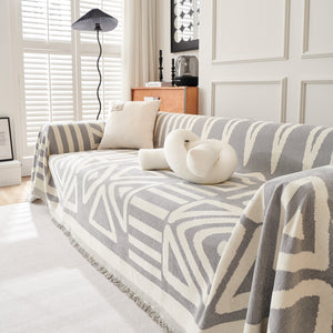 Chenille Geometric Sofa Throw Blanket, Boho Washable Furniture Throw Covers for Sofa