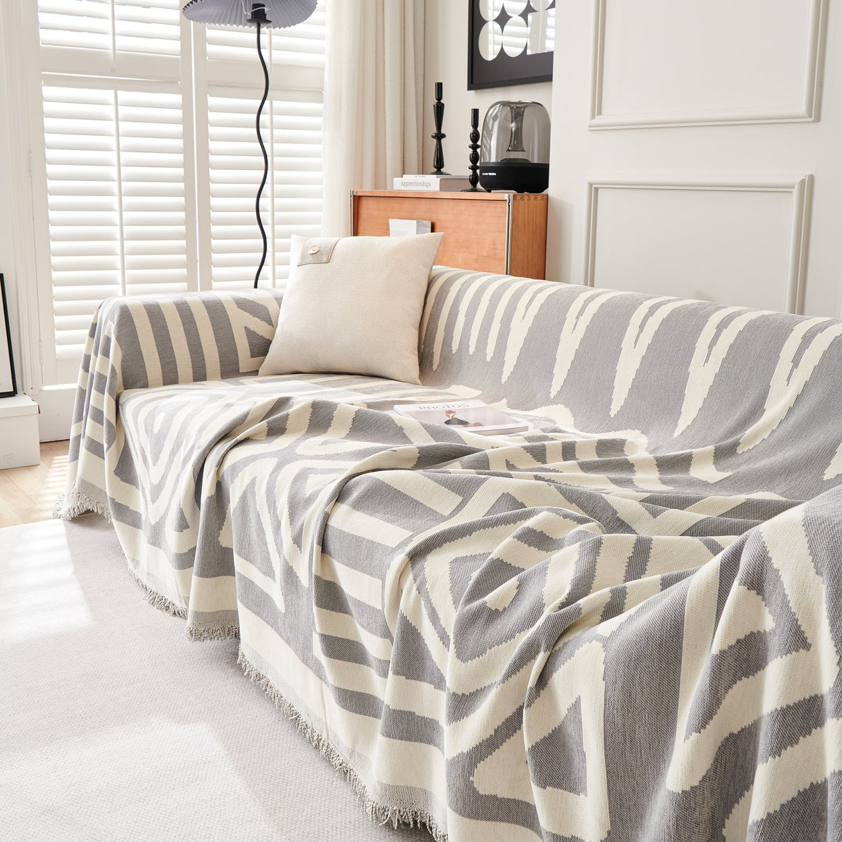 Chenille Geometric Sofa Throw Blanket, Boho Washable Furniture Throw Covers for Sofa