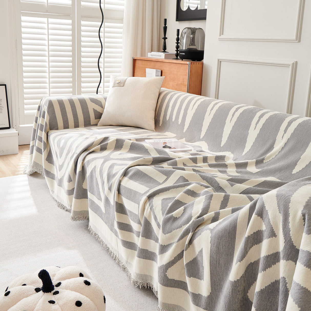 Chenille Geometric Sofa Throw Blanket, Boho Washable Furniture Throw Covers for Sofa