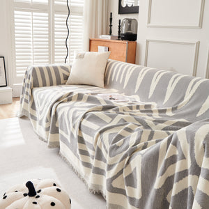 Chenille Geometric Sofa Throw Blanket, Boho Washable Furniture Throw Covers for Sofa