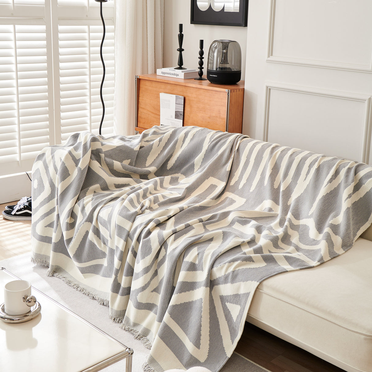 Chenille Geometric Sofa Throw Blanket, Boho Washable Furniture Throw Covers for Sofa