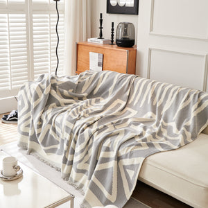 Chenille Geometric Sofa Throw Blanket, Boho Washable Furniture Throw Covers for Sofa