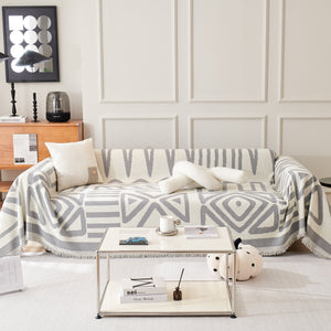 Chenille Geometric Sofa Throw Blanket, Boho Washable Furniture Throw Covers for Sofa