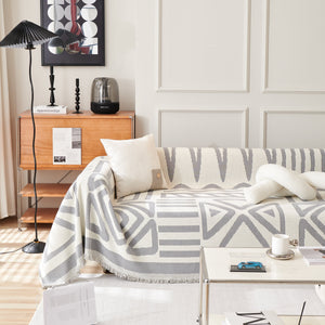 Chenille Geometric Sofa Throw Blanket, Boho Washable Furniture Throw Covers for Sofa