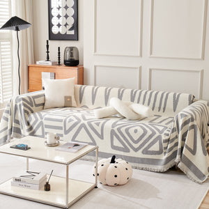 Chenille Geometric Sofa Throw Blanket, Boho Washable Furniture Throw Covers for Sofa