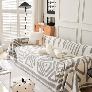 Chenille Geometric Sofa Throw Blanket, Boho Washable Furniture Throw Covers for Sofa