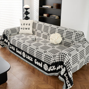 Chenille Houndstooth Sofa Throw Cover, Scratch Proof Cozy Throw Blankets for Couch
