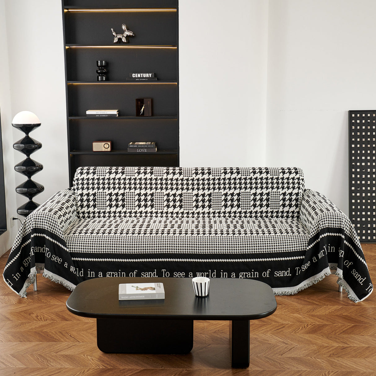 Chenille Houndstooth Couch Cover, Chaise Lounge Blanket Cover, Sectional Couch Scratch Protector