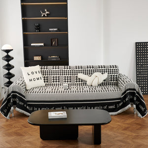 Chenille Houndstooth Couch Cover, Chaise Lounge Blanket Cover, Sectional Couch Scratch Protector