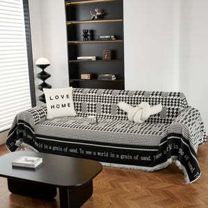 Chenille Houndstooth Couch Cover, Chaise Lounge Blanket Cover, Sectional Couch Scratch Protector