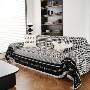 Chenille Houndstooth Couch Cover, Chaise Lounge Blanket Cover, Sectional Couch Scratch Protector