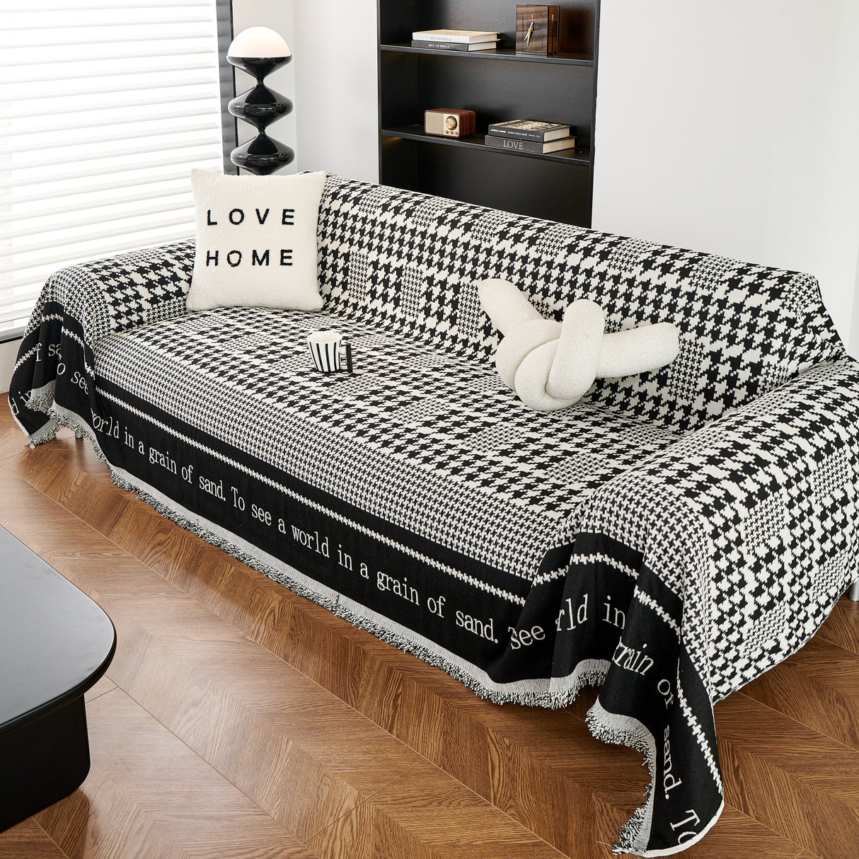 Chenille Houndstooth Couch Cover, Chaise Lounge Blanket Cover, Sectional Couch Scratch Protector