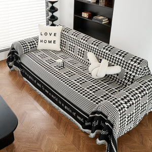 Chenille Houndstooth Couch Cover, Chaise Lounge Blanket Cover, Sectional Couch Scratch Protector