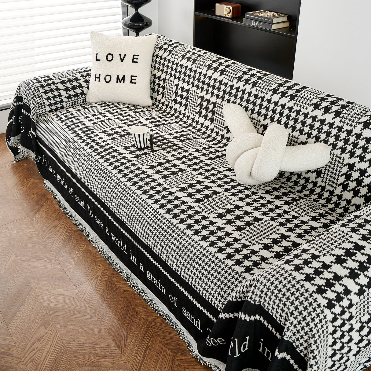 Chenille Houndstooth Couch Cover, Chaise Lounge Blanket Cover, Sectional Couch Scratch Protector