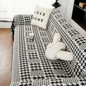 Chenille Houndstooth Couch Cover, Chaise Lounge Blanket Cover, Sectional Couch Scratch Protector
