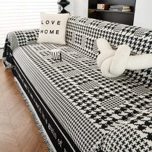 Chenille Houndstooth Couch Cover, Chaise Lounge Blanket Cover, Sectional Couch Scratch Protector