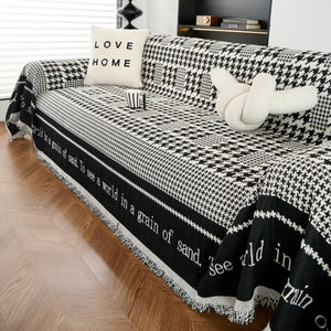 Chenille Houndstooth Couch Cover, Chaise Lounge Blanket Cover, Sectional Couch Scratch Protector