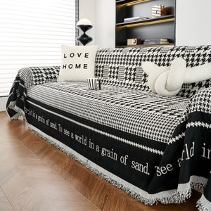 Chenille Houndstooth Couch Cover, Chaise Lounge Blanket Cover, Sectional Couch Scratch Protector
