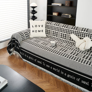 Chenille Houndstooth Couch Cover, Chaise Lounge Blanket Cover, Sectional Couch Scratch Protector