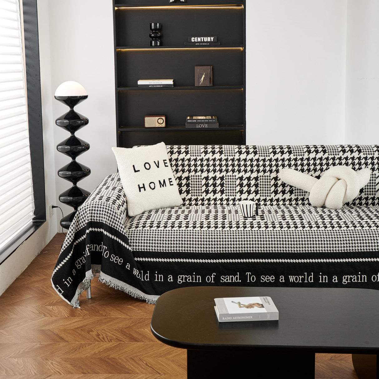 Chenille Houndstooth Couch Cover, Chaise Lounge Blanket Cover, Sectional Couch Scratch Protector