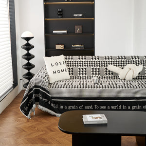 Chenille Houndstooth Couch Cover, Chaise Lounge Blanket Cover, Sectional Couch Scratch Protector