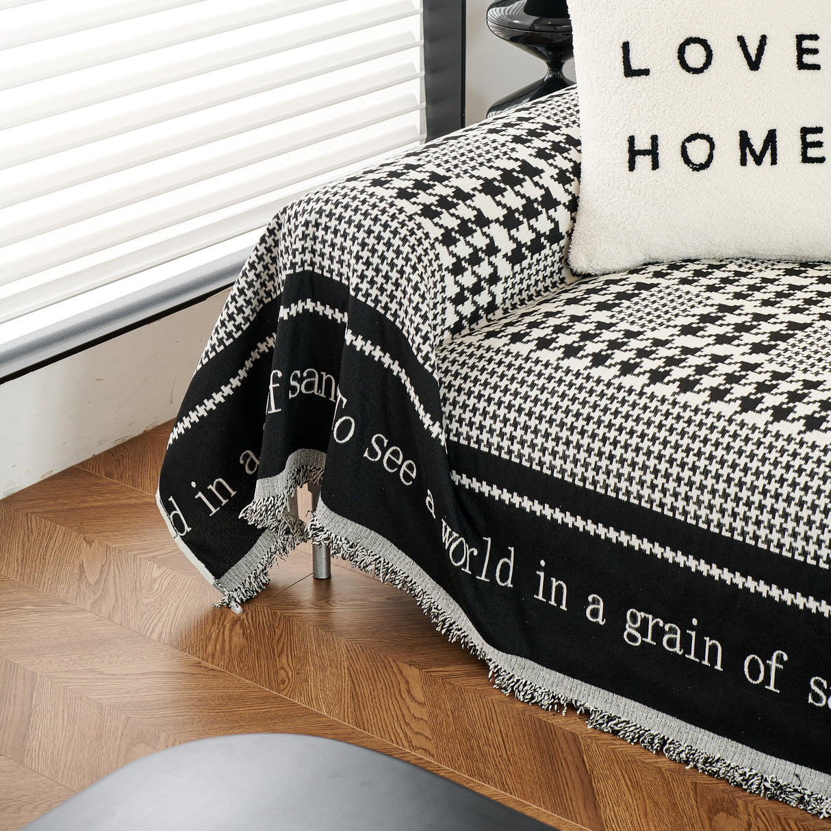 Chenille Houndstooth Couch Cover, Chaise Lounge Blanket Cover, Sectional Couch Scratch Protector