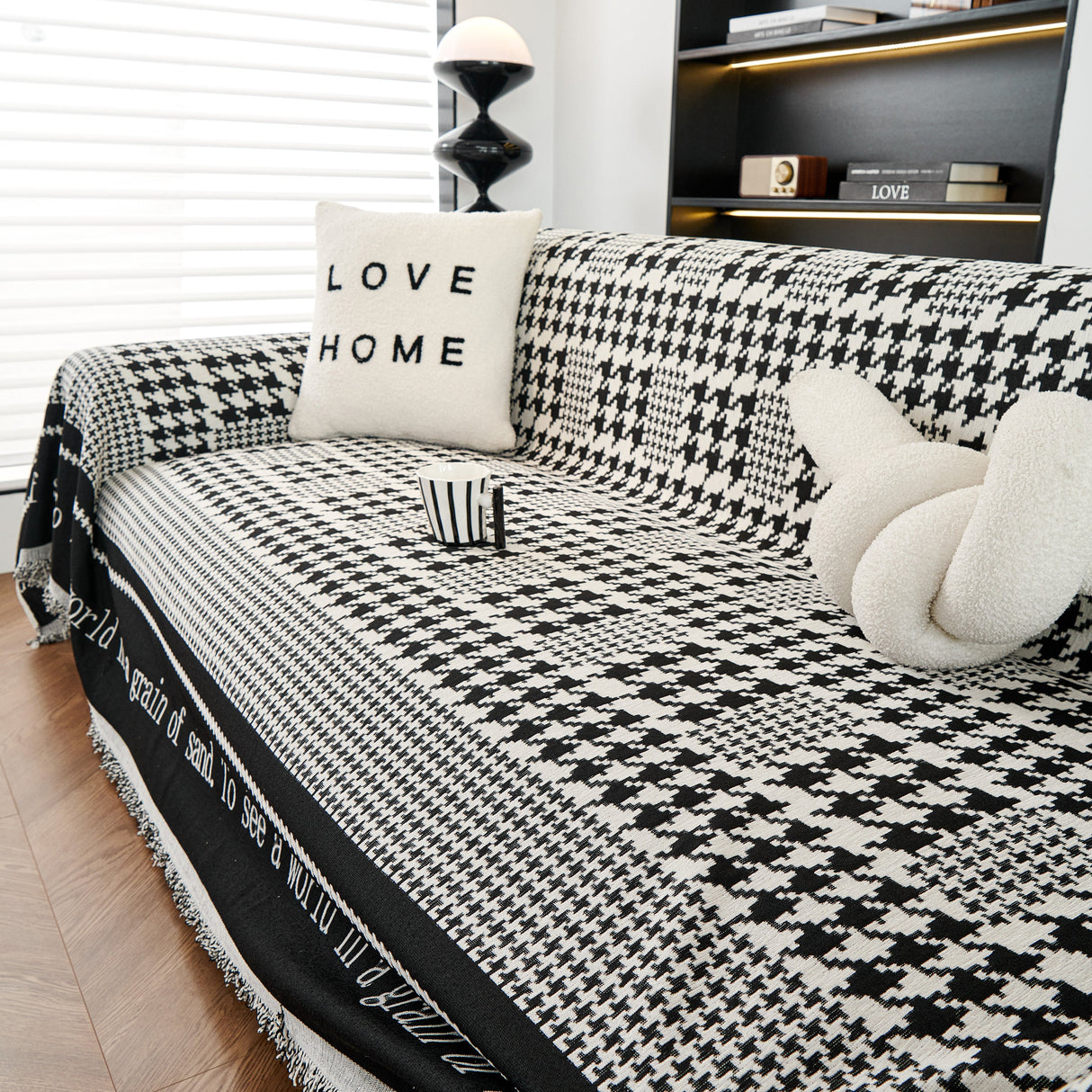 Chenille Houndstooth Couch Cover, Chaise Lounge Blanket Cover, Sectional Couch Scratch Protector